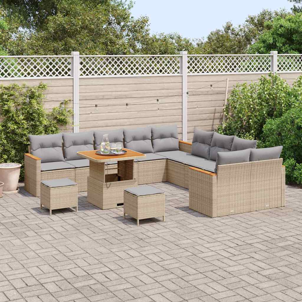 Set Divano da Giardino con cuscino 13 pcs Beige Poly Rattan - homemem39