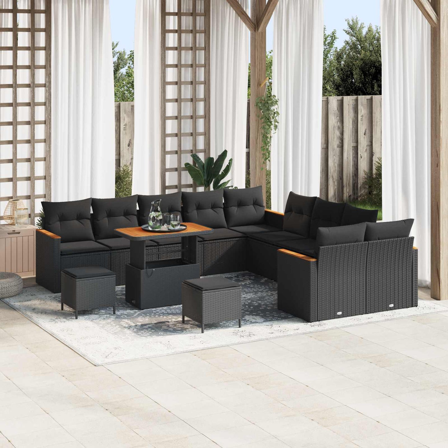 Set Divano da Giardino 13 pcs Nero polyrattan