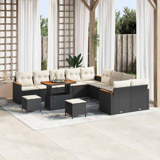 Set Divano da Giardino con cuscino 13 pcs Nero Poly Rattan - homemem39