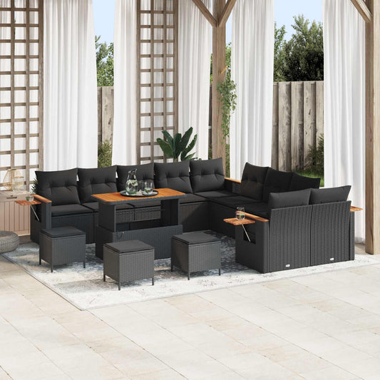 Set Divano da Giardino 14 pcs Nero polyrattan