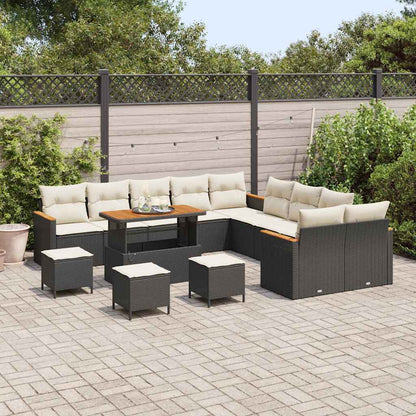 Set Divano da Giardino con cuscino 14 pcs Nero Poly Rattan - homemem39