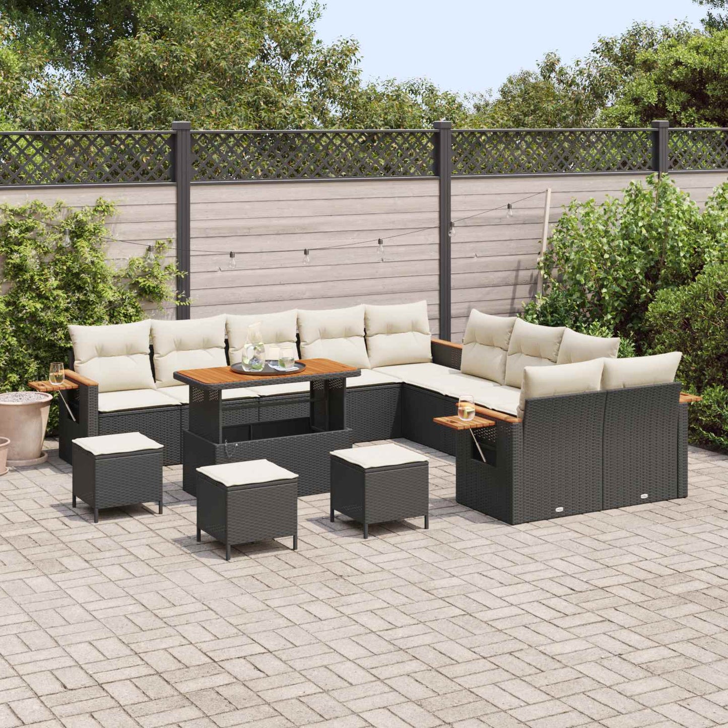 Set Divano da Giardino 14 pcs Nero polyrattan | homemem39