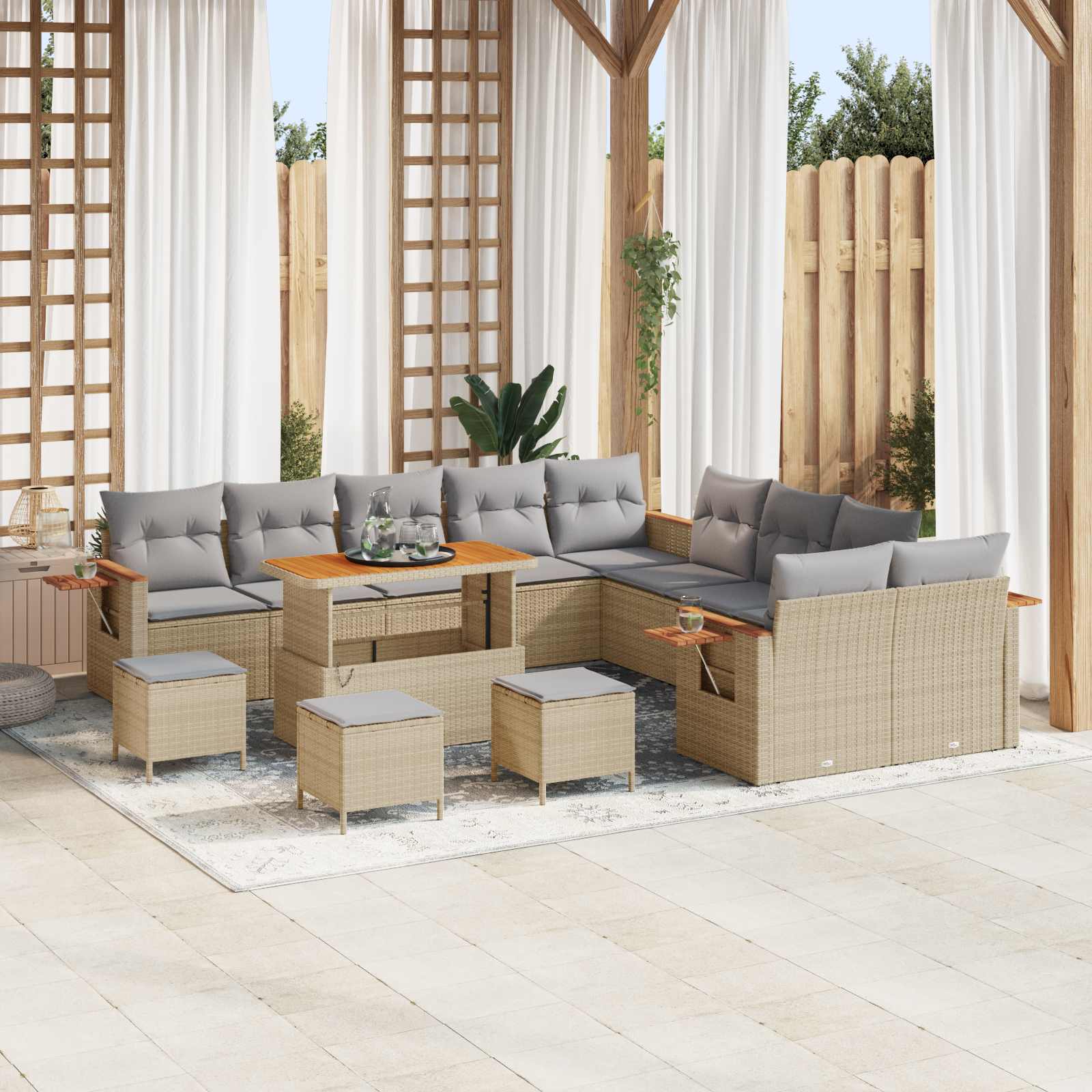 Set Divano da Giardino 14 pcs Beige polyrattan | homemem39