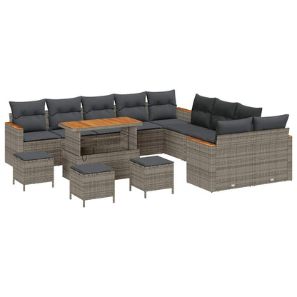 Set Divano da Giardino con cuscino 14 pcs Grigio Poly Rattan - homemem39