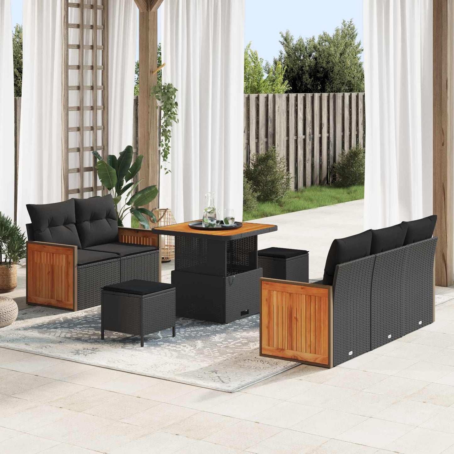 Set Divano da Giardino con cuscino 8 pcs Nero | homemem39