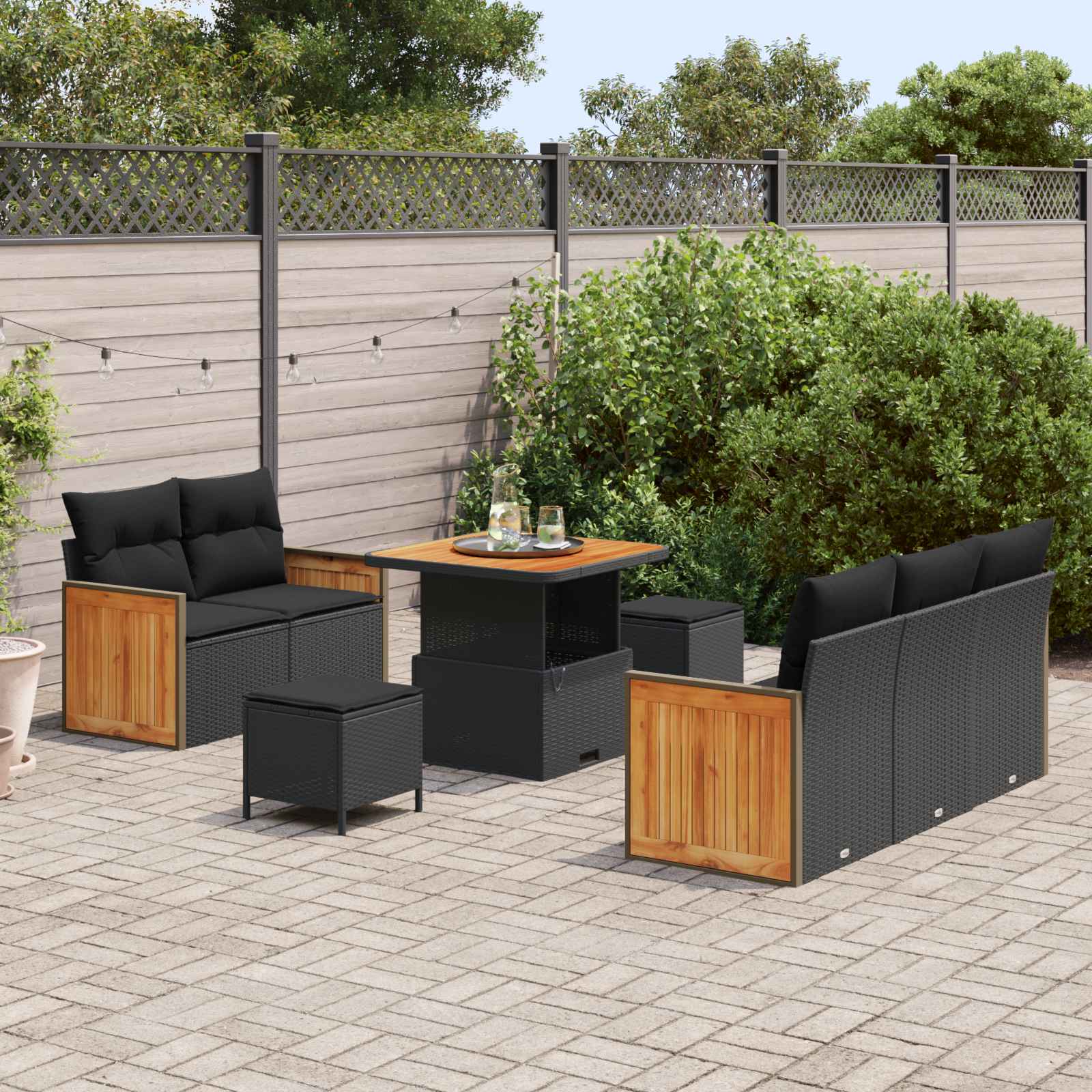 Set Divano da Giardino con cuscino 8 pcs Nero | homemem39