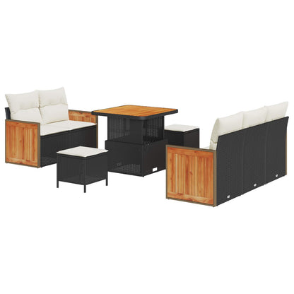 Set Divano da Giardino con cuscino 8 pcs Nero e Crema | homemem39