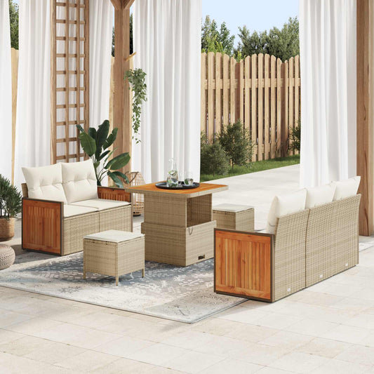 Set Divano da Giardino 8 pz 8-Numero di posti Beige e Crema