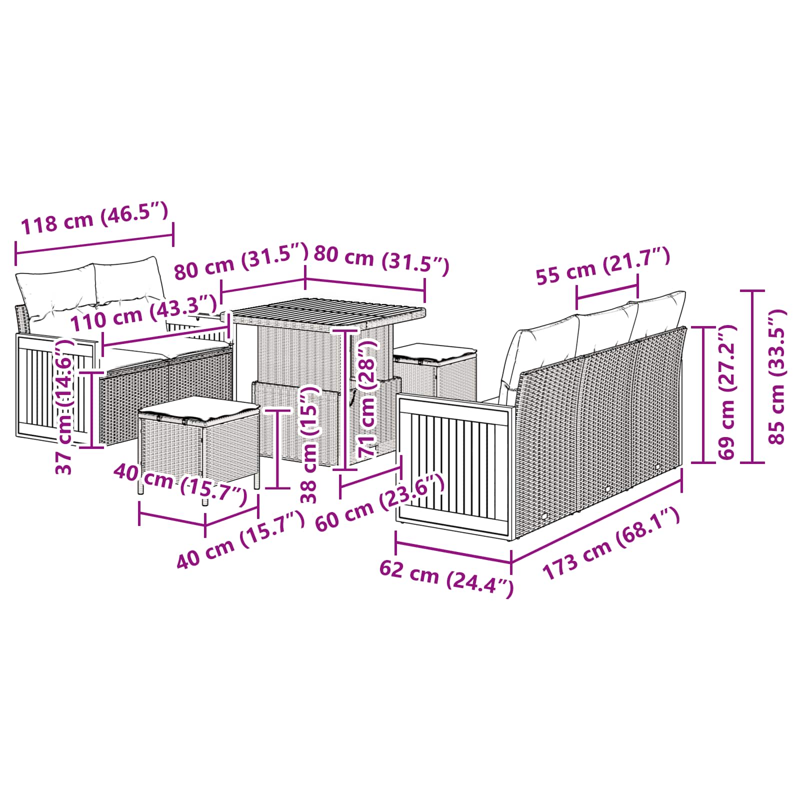 Set Divano da Giardino 8 pz 8-Numero di posti Beige e Crema | homemem39