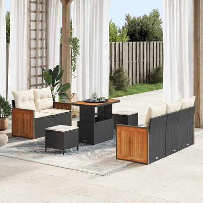 Set Divano da Giardino con cuscino 8 pcs Nero e Crema | homemem39