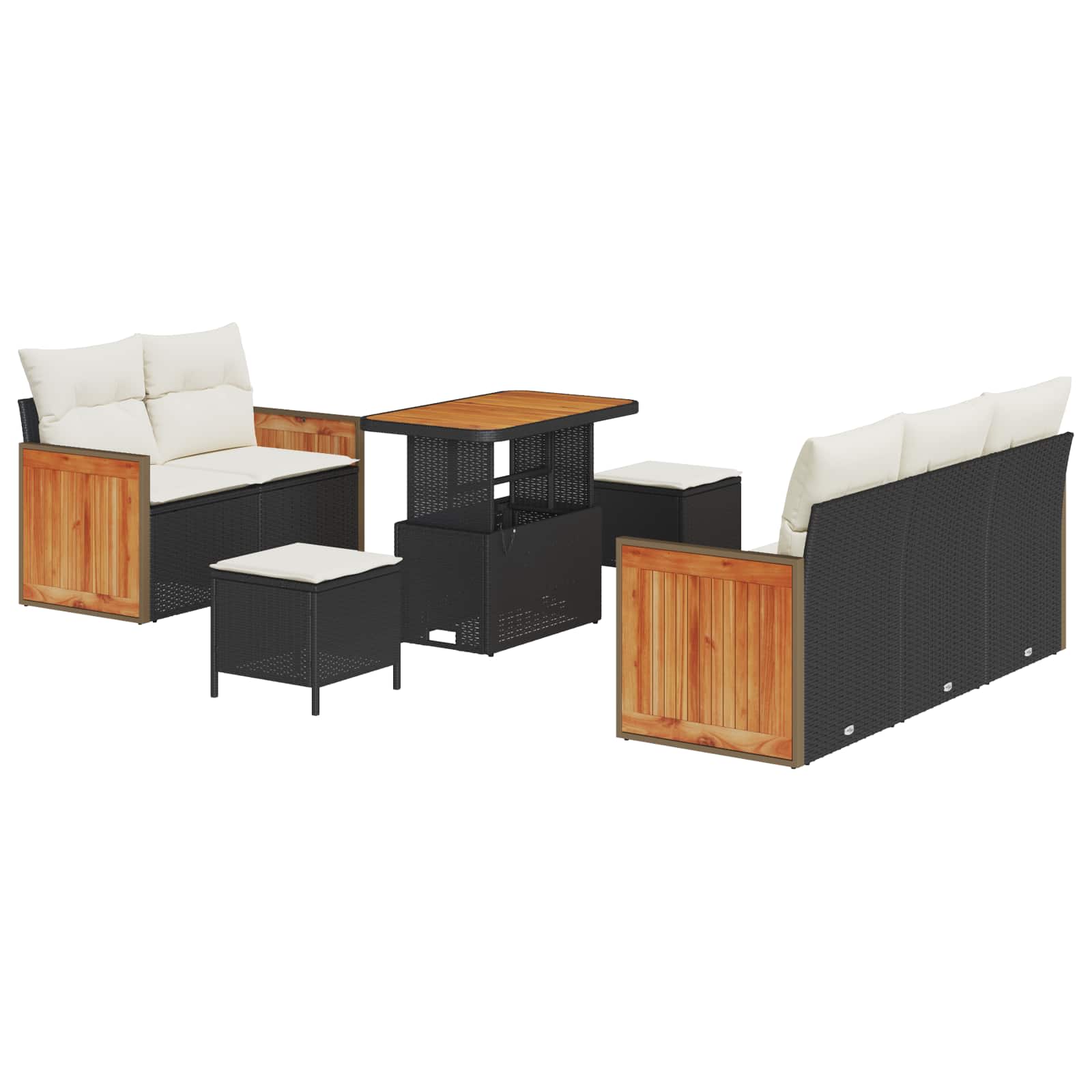 Set Divano da Giardino con cuscino 8 pcs Nero e Crema | homemem39