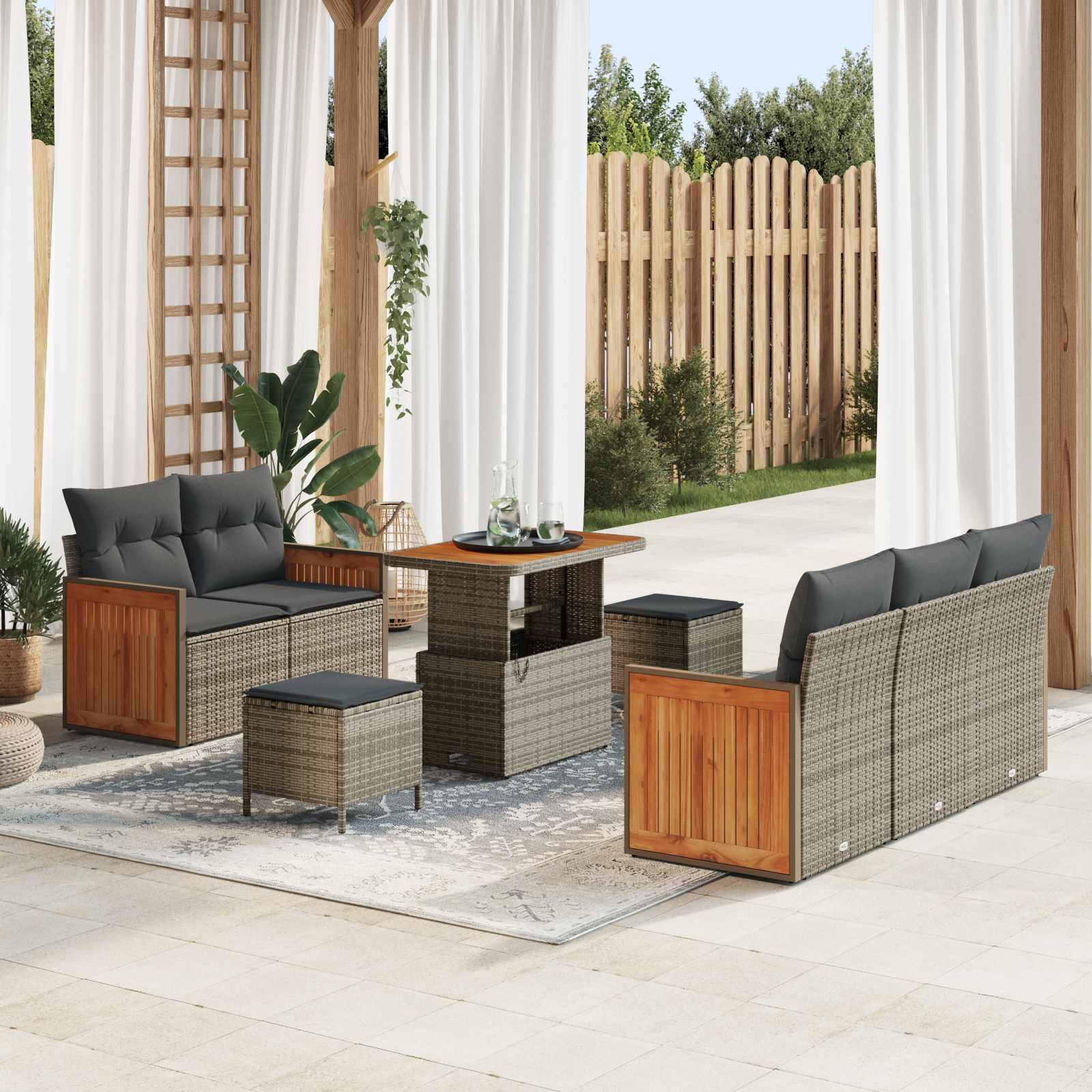 Set Divano da Giardino con cuscino 8 pcs Grigio | homemem39