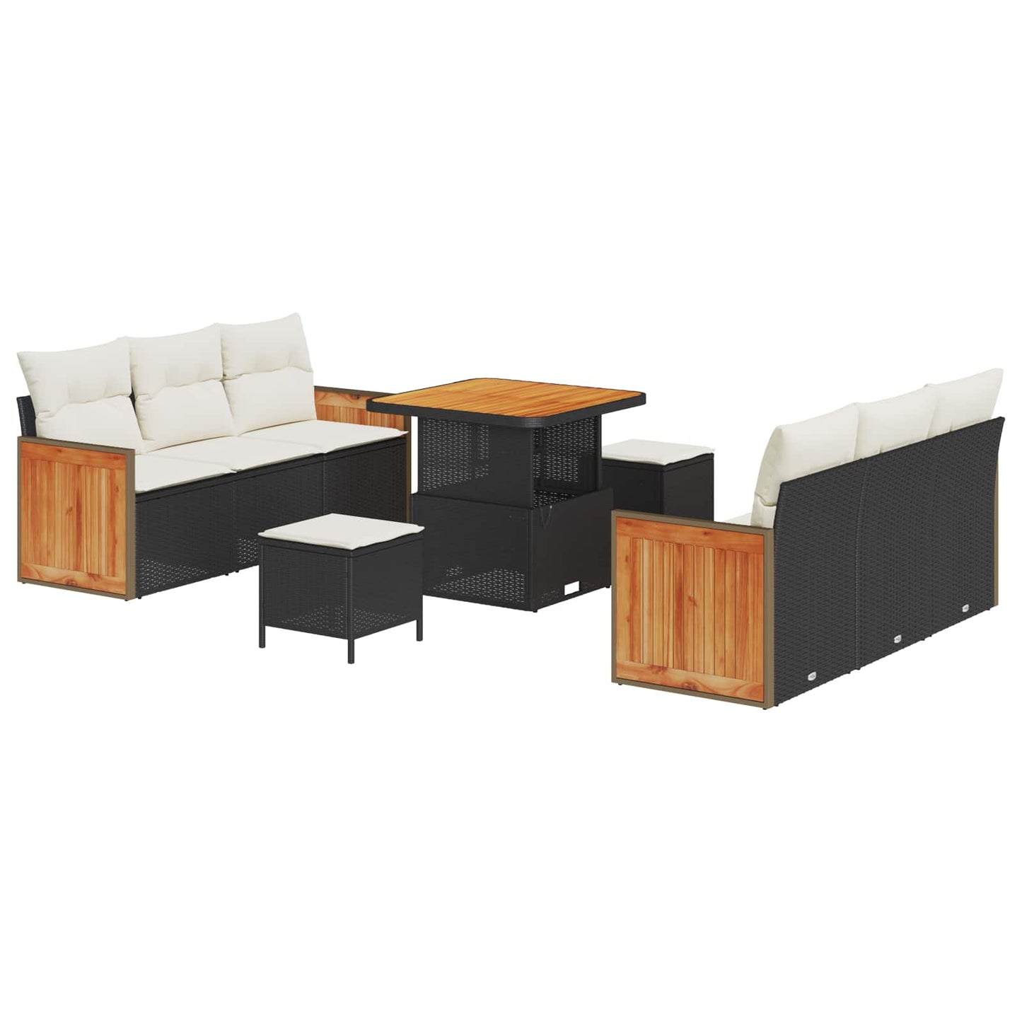 Set Divano da Giardino con cuscino 9 pcs Nero e Crema | homemem39