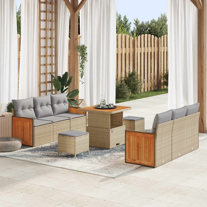 Set Divano da Giardino con cuscino 9 pcs Beige e Grigio Chiaro | homemem39