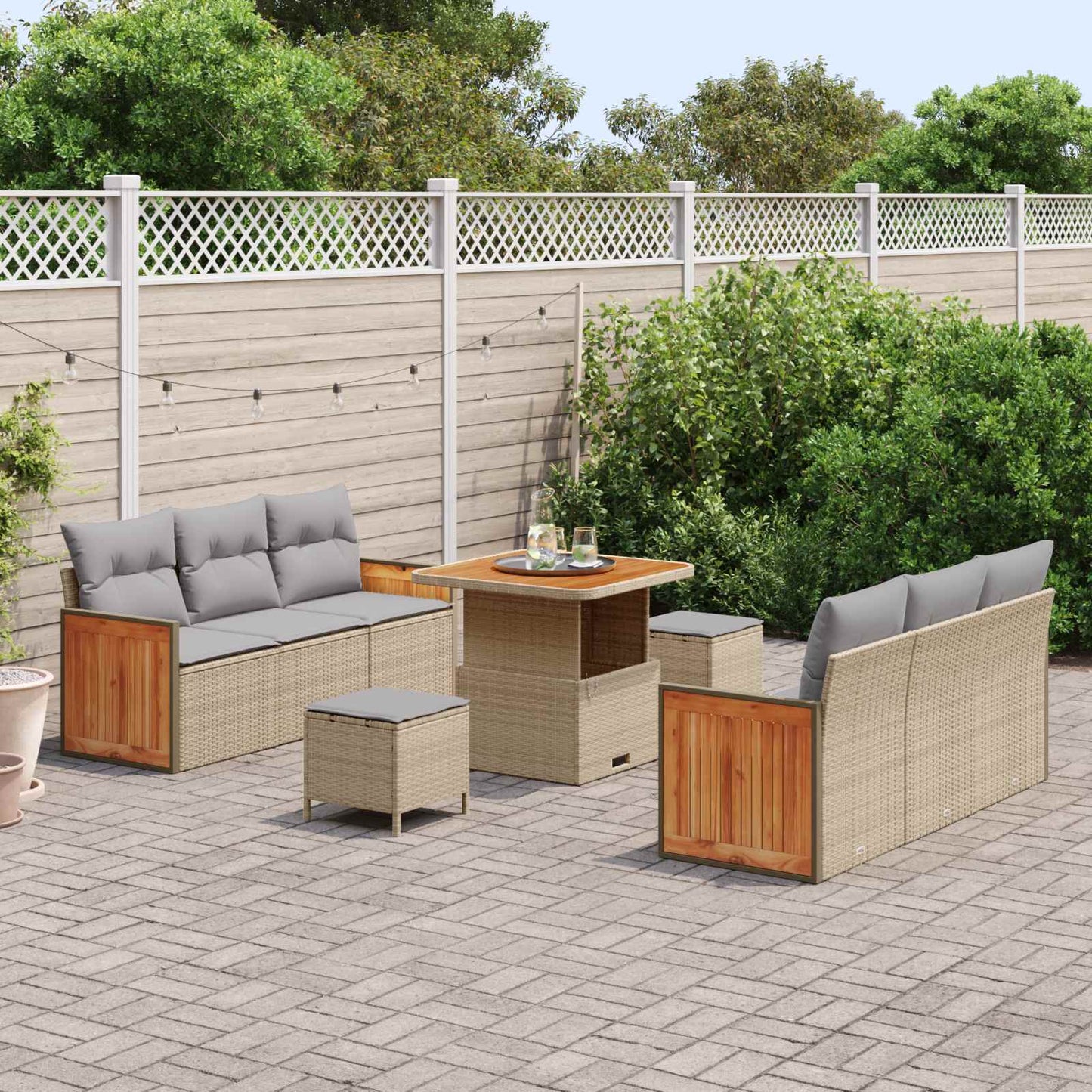 Set Divano da Giardino con cuscino 9 pcs Beige e Grigio Chiaro | homemem39