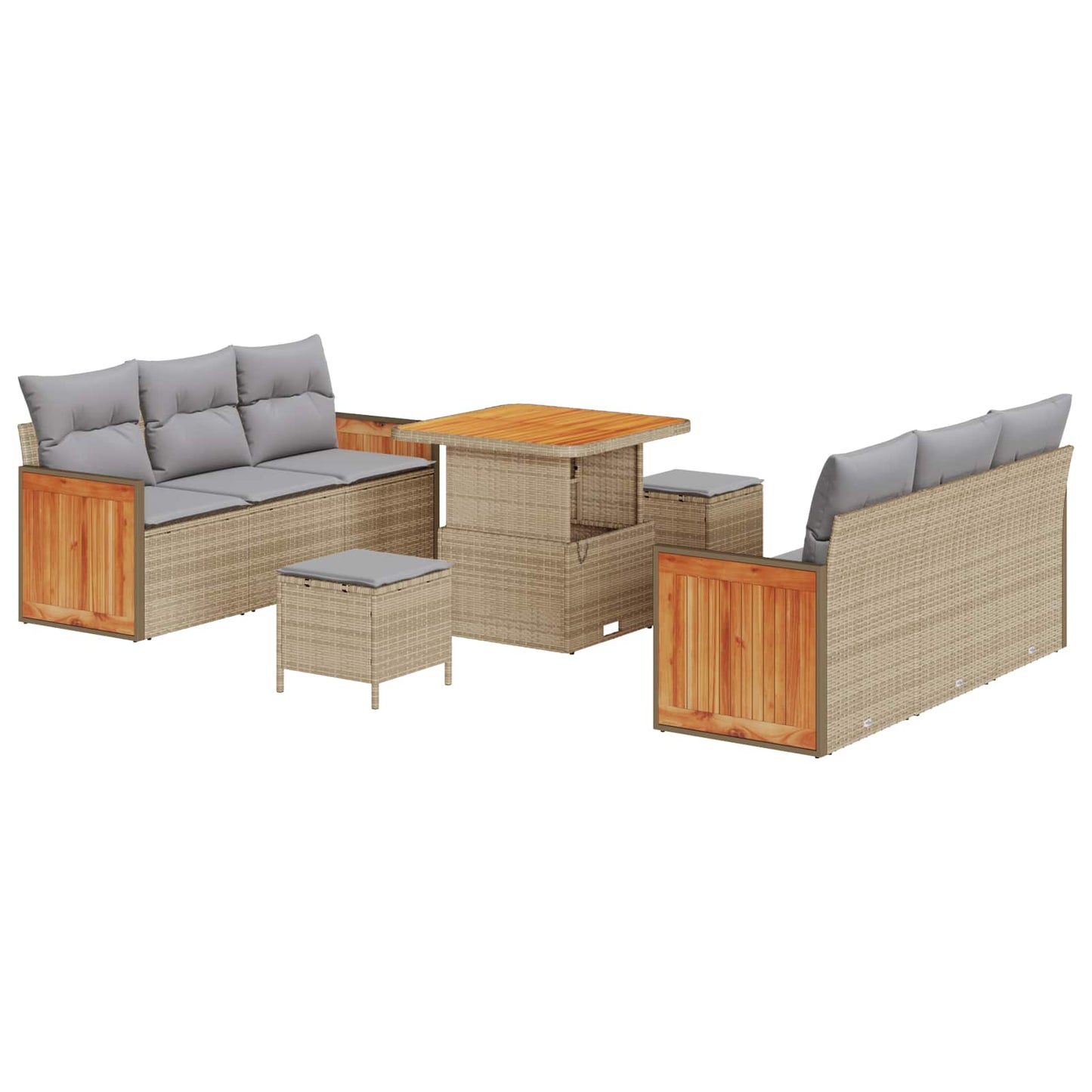 Set Divano da Giardino con cuscino 9 pcs Beige e Grigio Chiaro | homemem39