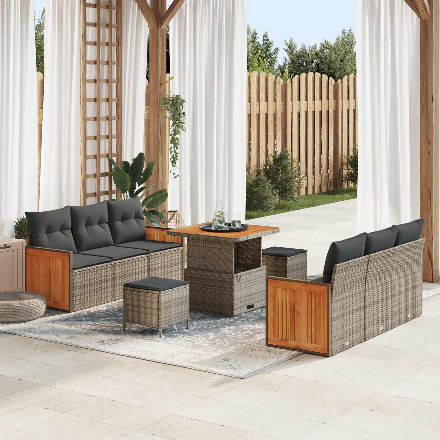 Set Divano da Giardino con cuscino 9 pcs Grigio | homemem39