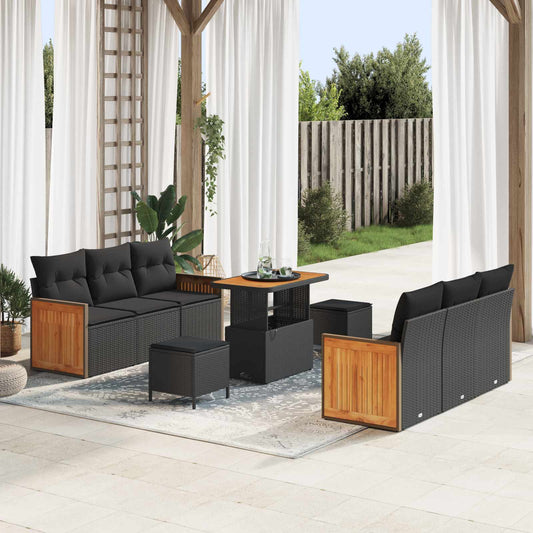 Set Divano da Giardino con cuscino 9 pcs Nero | homemem39