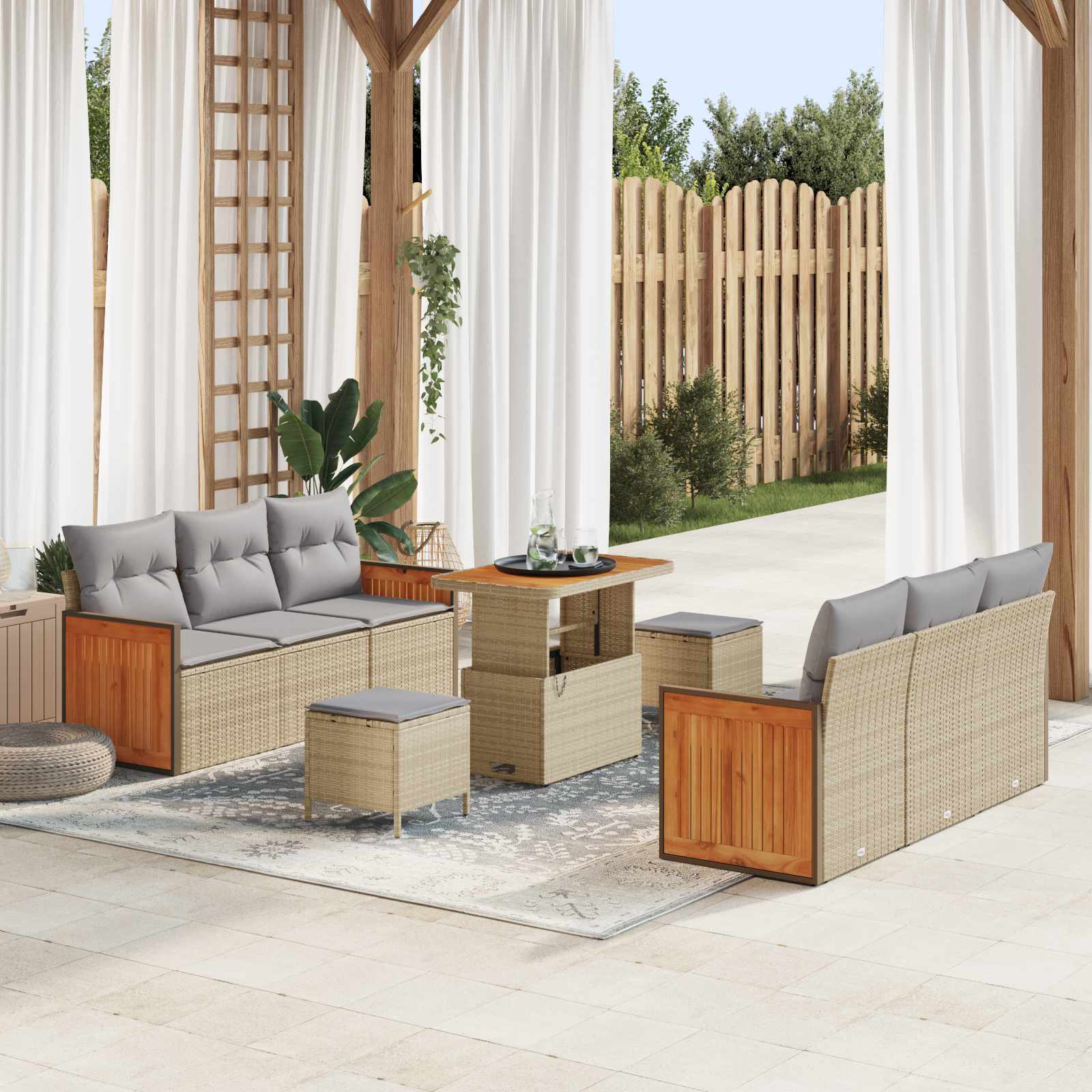 Set Divano da Giardino con cuscino 9 pcs Beige e Grigio Chiaro | homemem39