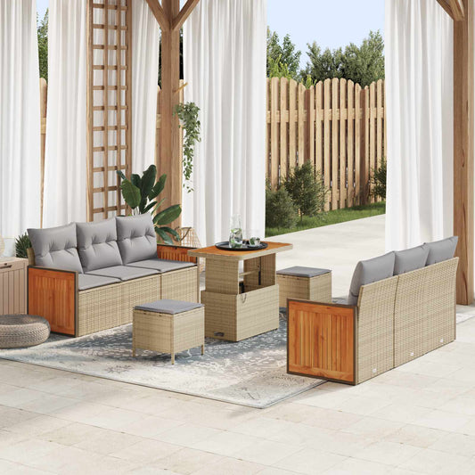 Set Divano da Giardino con cuscino 9 pcs Beige e Grigio Chiaro