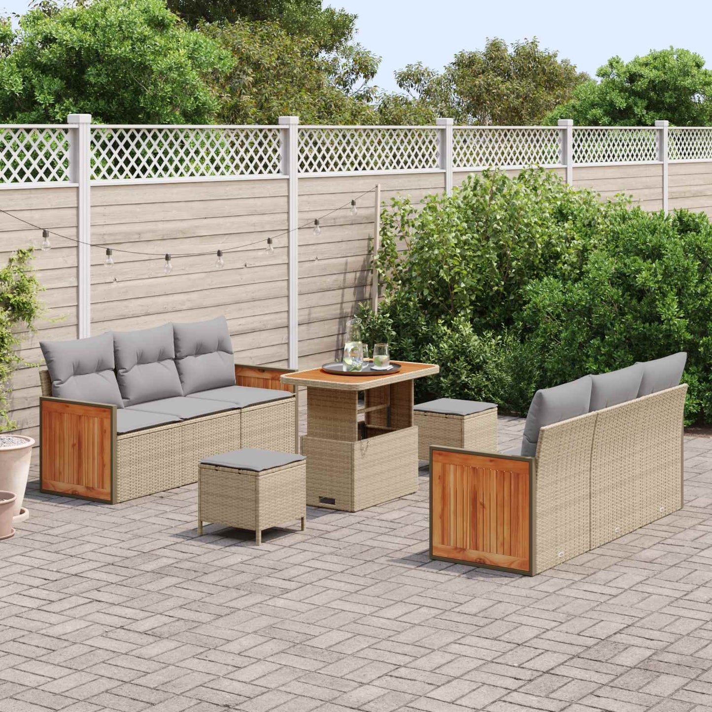 Set Divano da Giardino con cuscino 9 pcs Beige e Grigio Chiaro | homemem39