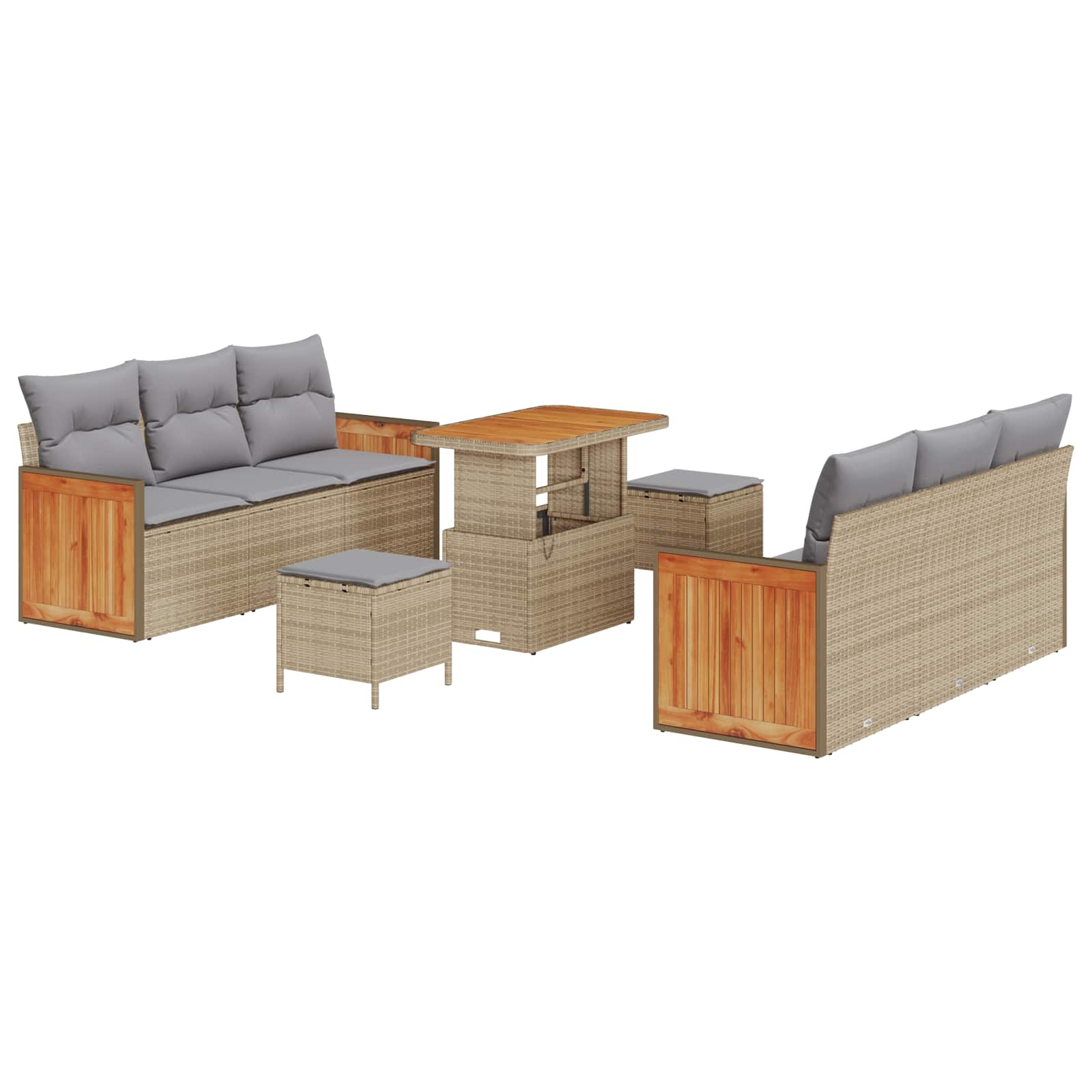 Set Divano da Giardino con cuscino 9 pcs Beige e Grigio Chiaro | homemem39