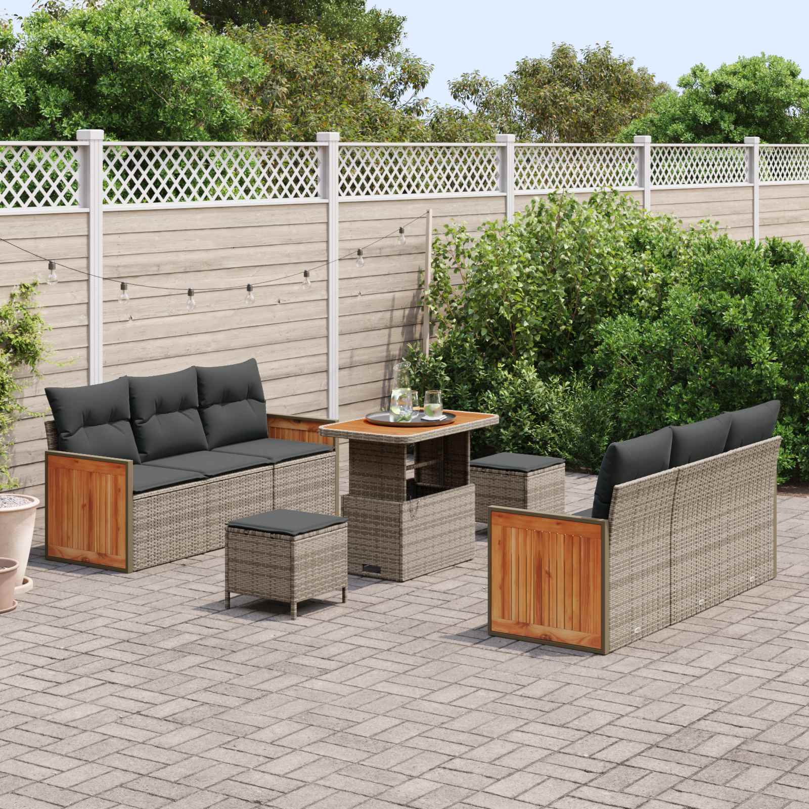 Set Divano da Giardino con cuscino 9 pcs Grigio | homemem39