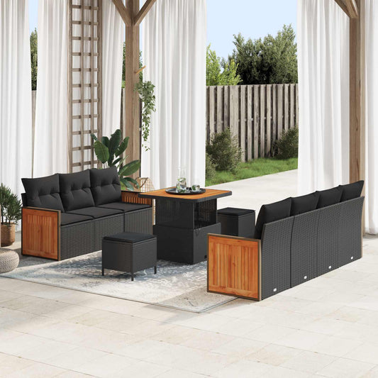 Set Divano da Giardino con cuscino 10 pcs Nero | homemem39