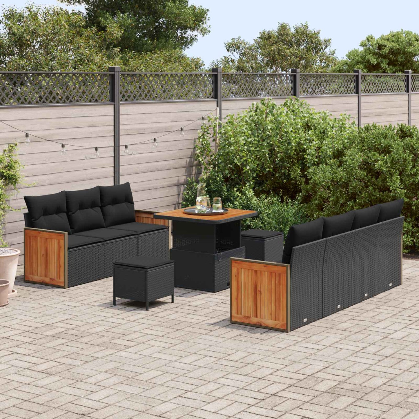 Set Divano da Giardino con cuscino 10 pcs Nero | homemem39