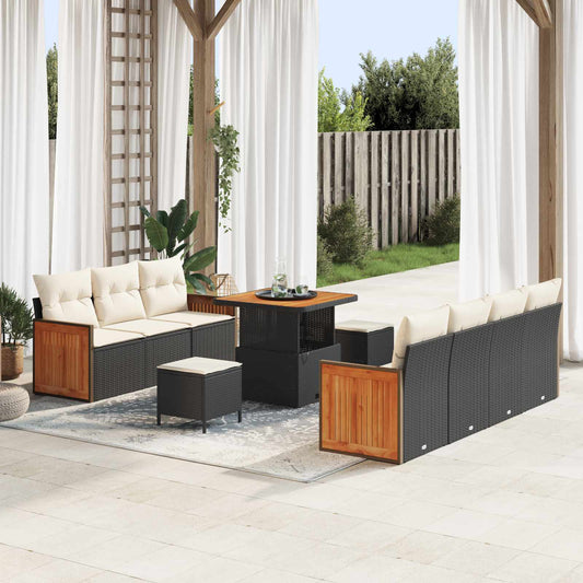 Set Divano da Giardino con cuscino 10 pcs Nero e Crema