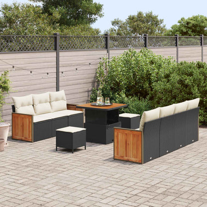 Set Divano da Giardino con cuscino 10 pcs Nero e Crema | homemem39