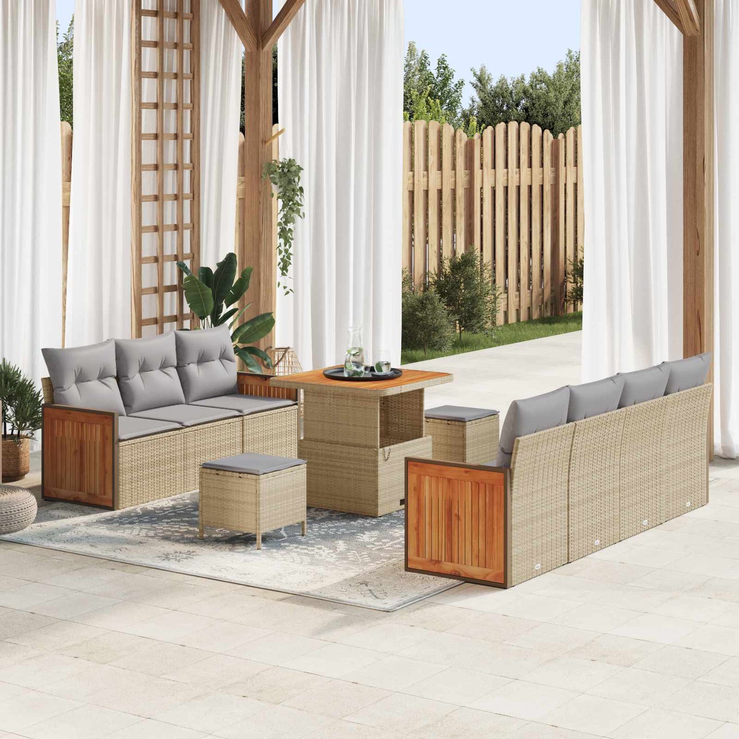 Set Divano da Giardino con cuscino 10 pcs Beige e Grigio Chiaro | homemem39