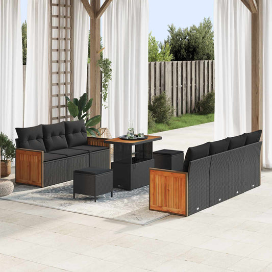 Set Divano da Giardino con cuscino 10 pcs Nero | homemem39