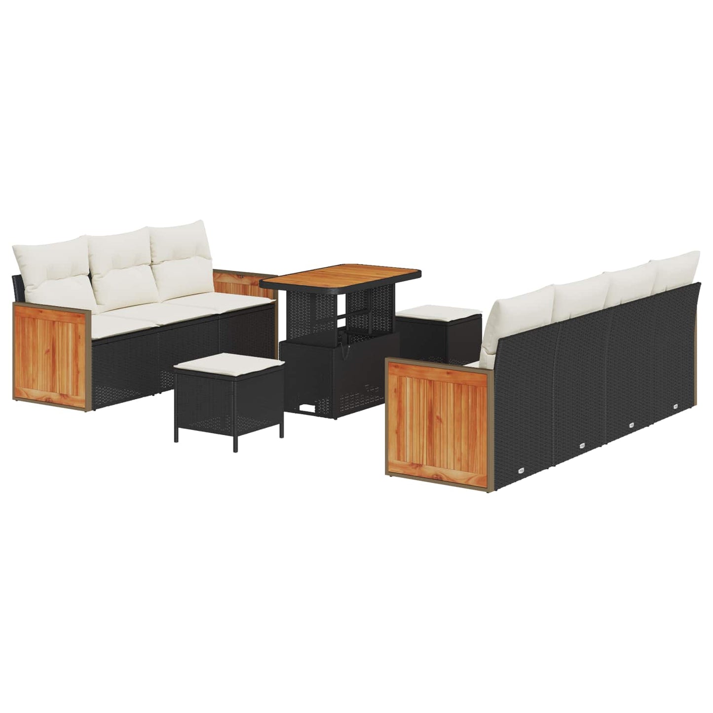 Set Divano da Giardino con cuscino 10 pcs Nero e Crema | homemem39