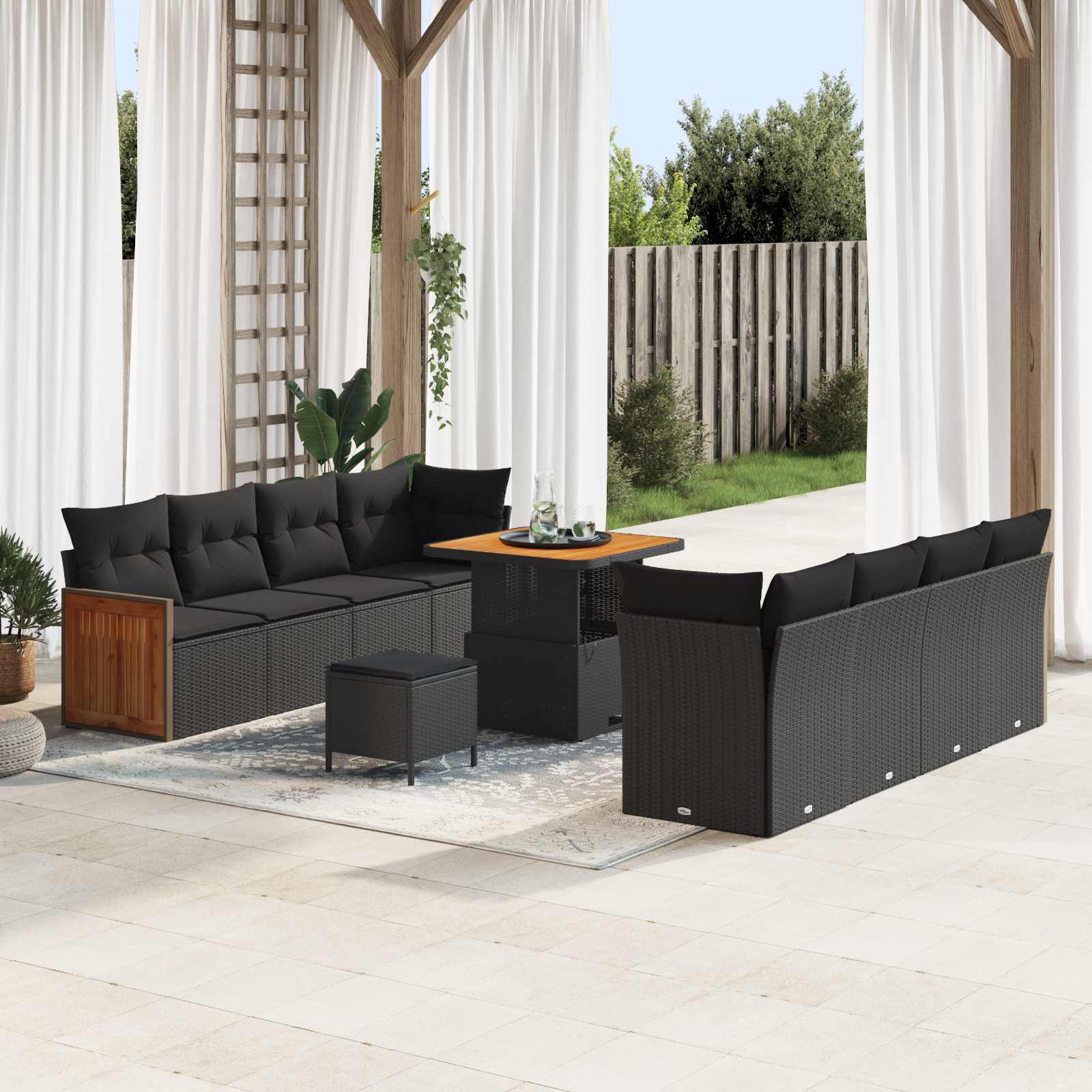 Set Divano da Giardino con cuscino 11 pcs Nero | homemem39