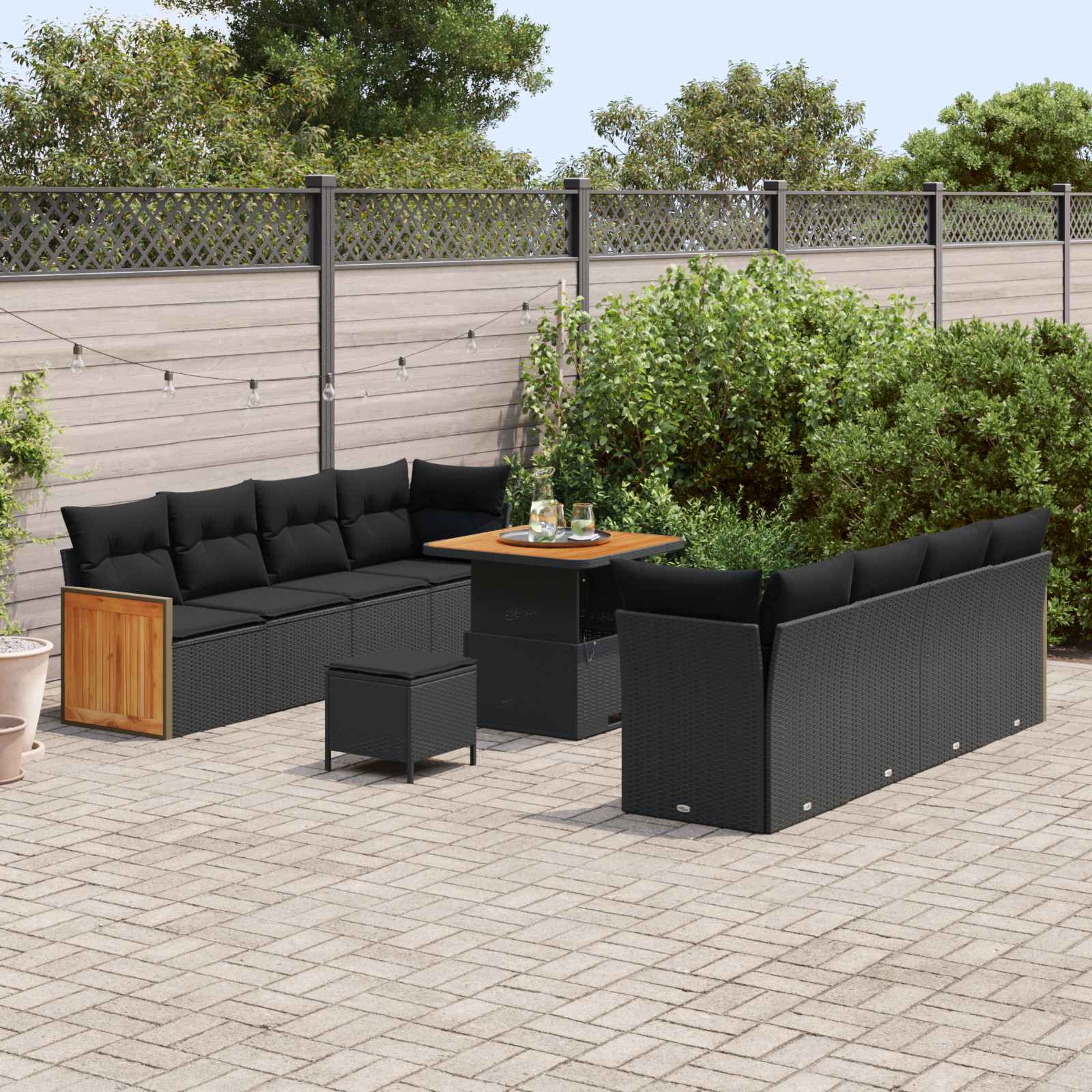 Set Divano da Giardino con cuscino 11 pcs Nero | homemem39