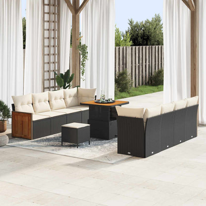 Set Divano da Giardino con cuscino 11 pcs Nero e Crema | homemem39