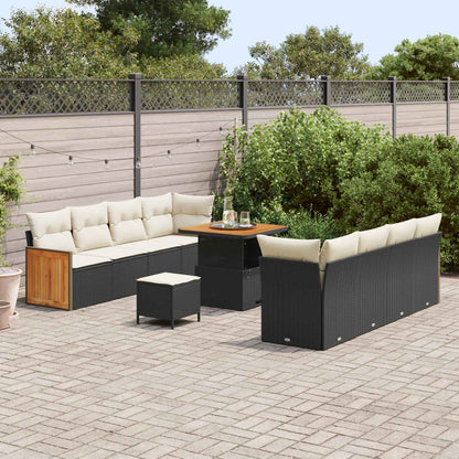 Set Divano da Giardino con cuscino 11 pcs Nero e Crema | homemem39