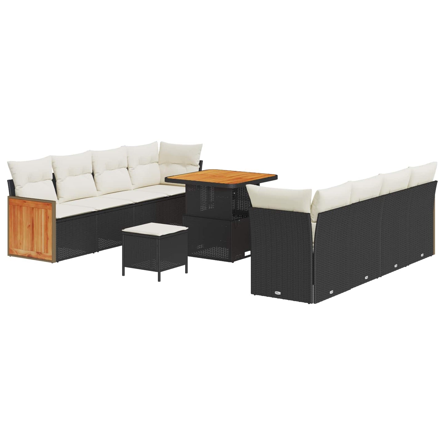 Set Divano da Giardino con cuscino 11 pcs Nero e Crema | homemem39