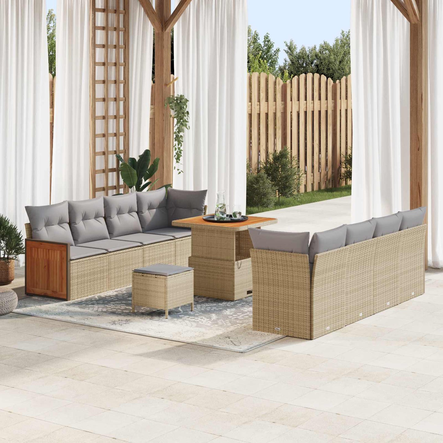 Set Divano da Giardino con cuscino 11 pcs Beige e Grigio Chiaro | homemem39