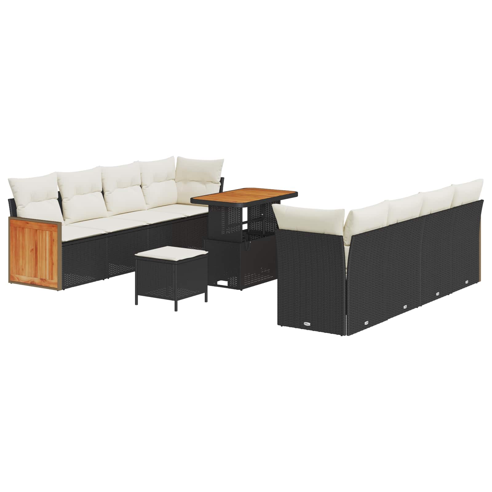 Set Divano da Giardino con cuscino 11 pcs Nero e Crema | homemem39