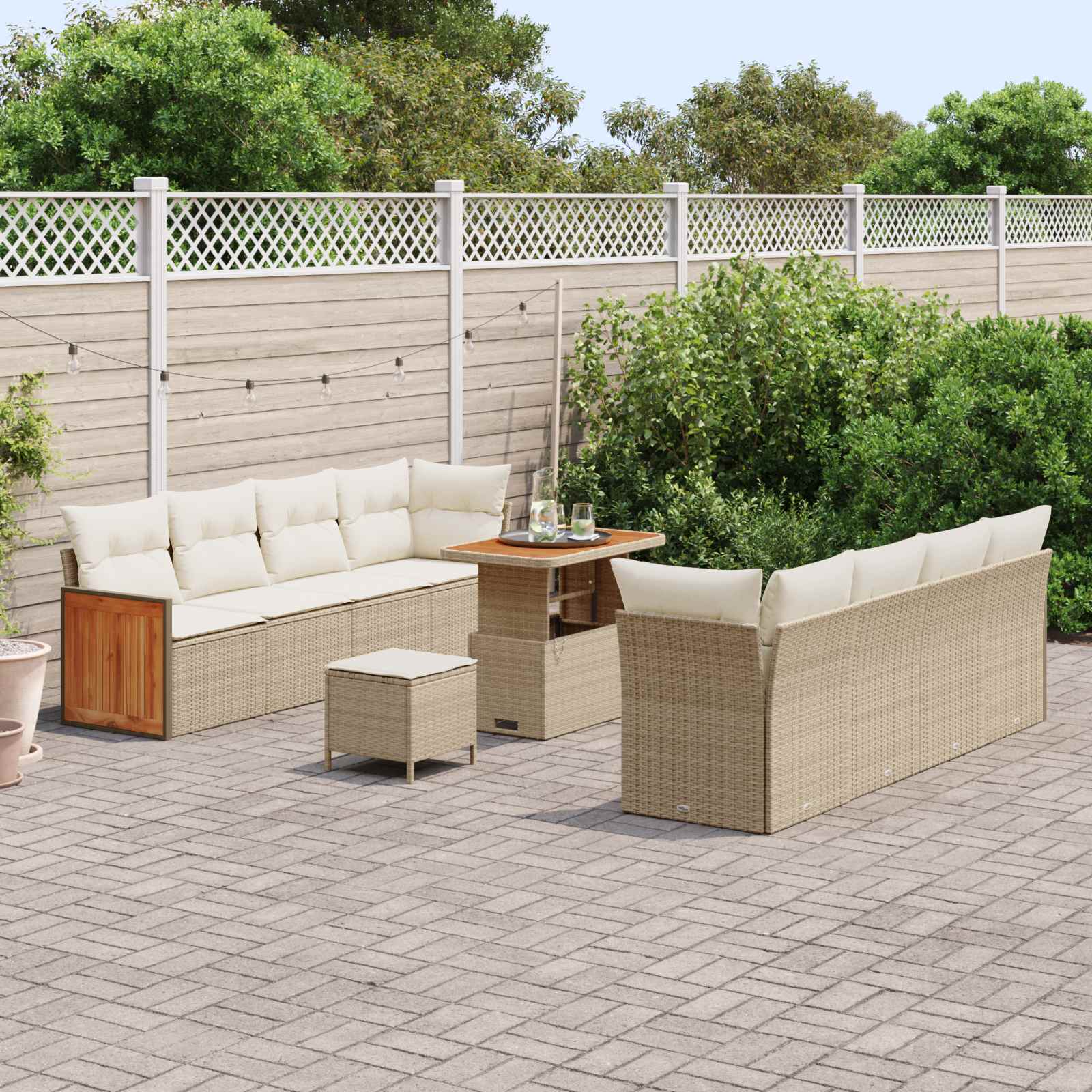 Set Divano da Giardino con cuscino 11 pcs Beige e Crema | homemem39