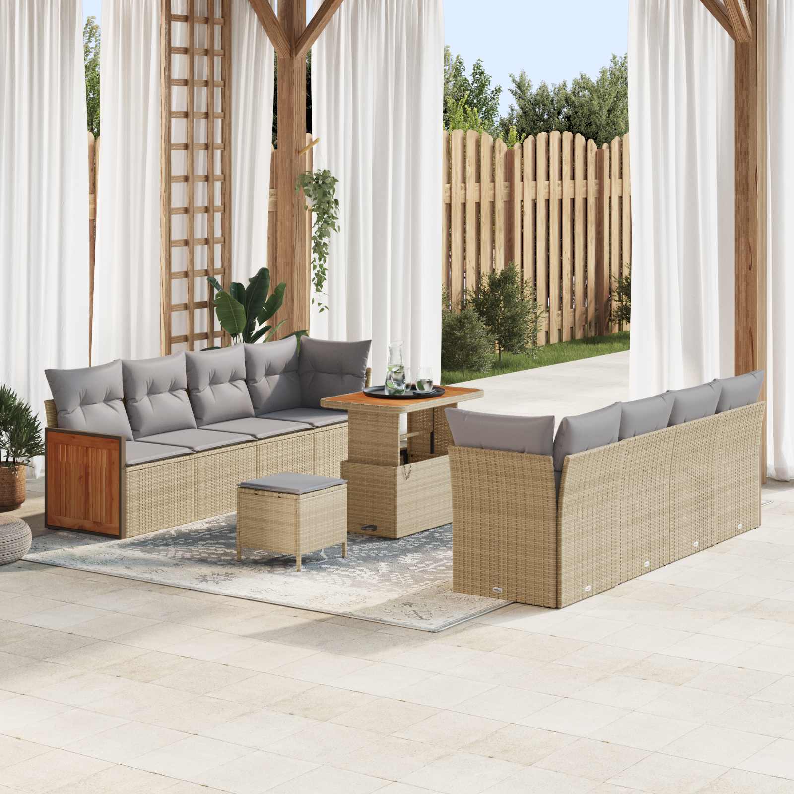 Set Divano da Giardino con cuscino 11 pcs Beige e Grigio Chiaro | homemem39