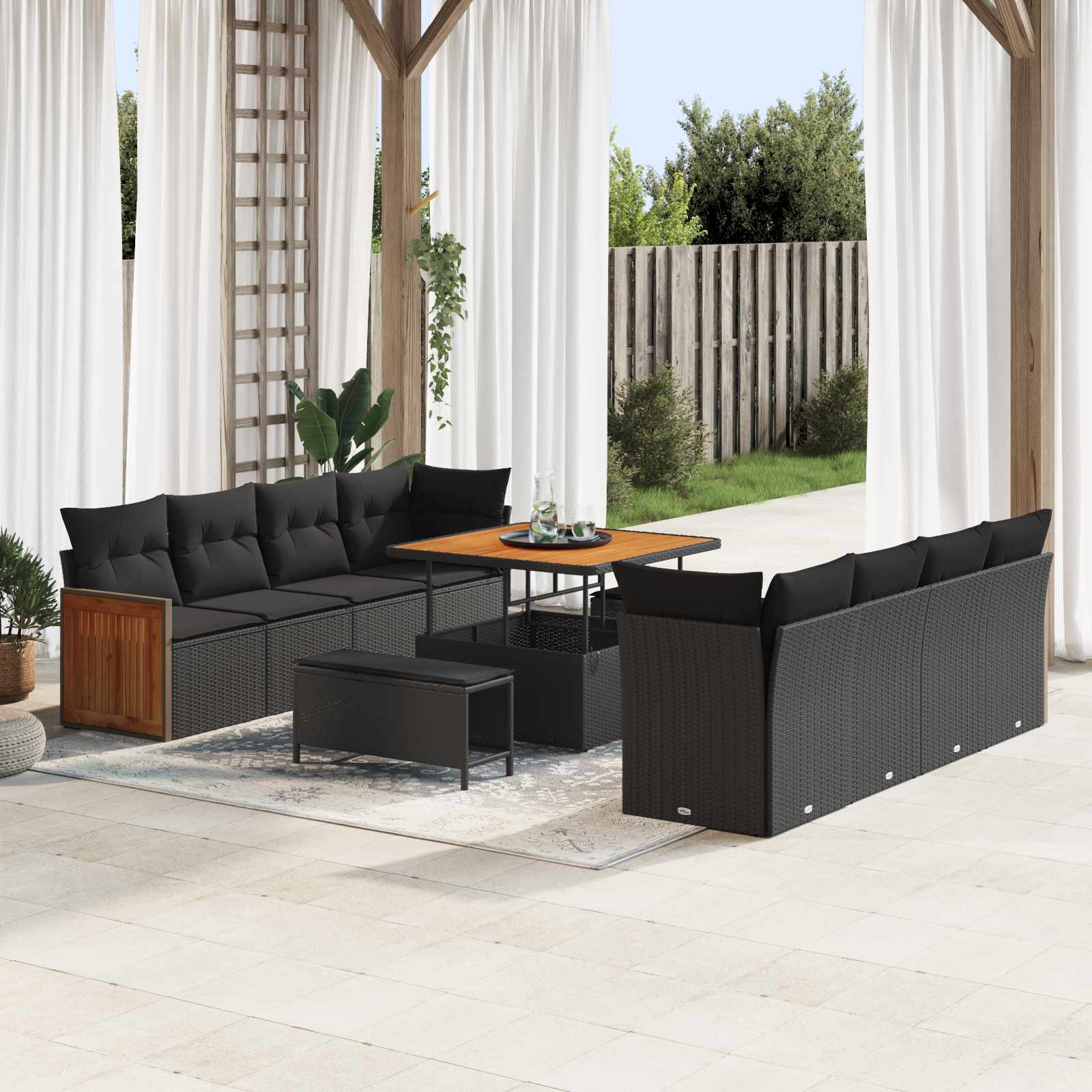 Set Divano da Giardino con cuscino 11 pcs Nero | homemem39