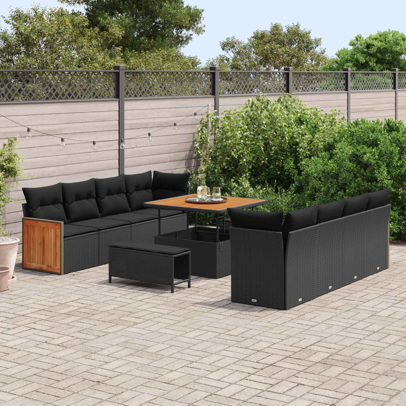 Set Divano da Giardino con cuscino 11 pcs Nero | homemem39