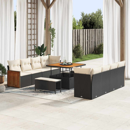 Set Divano da Giardino con cuscino 11 pcs Nero e Crema | homemem39