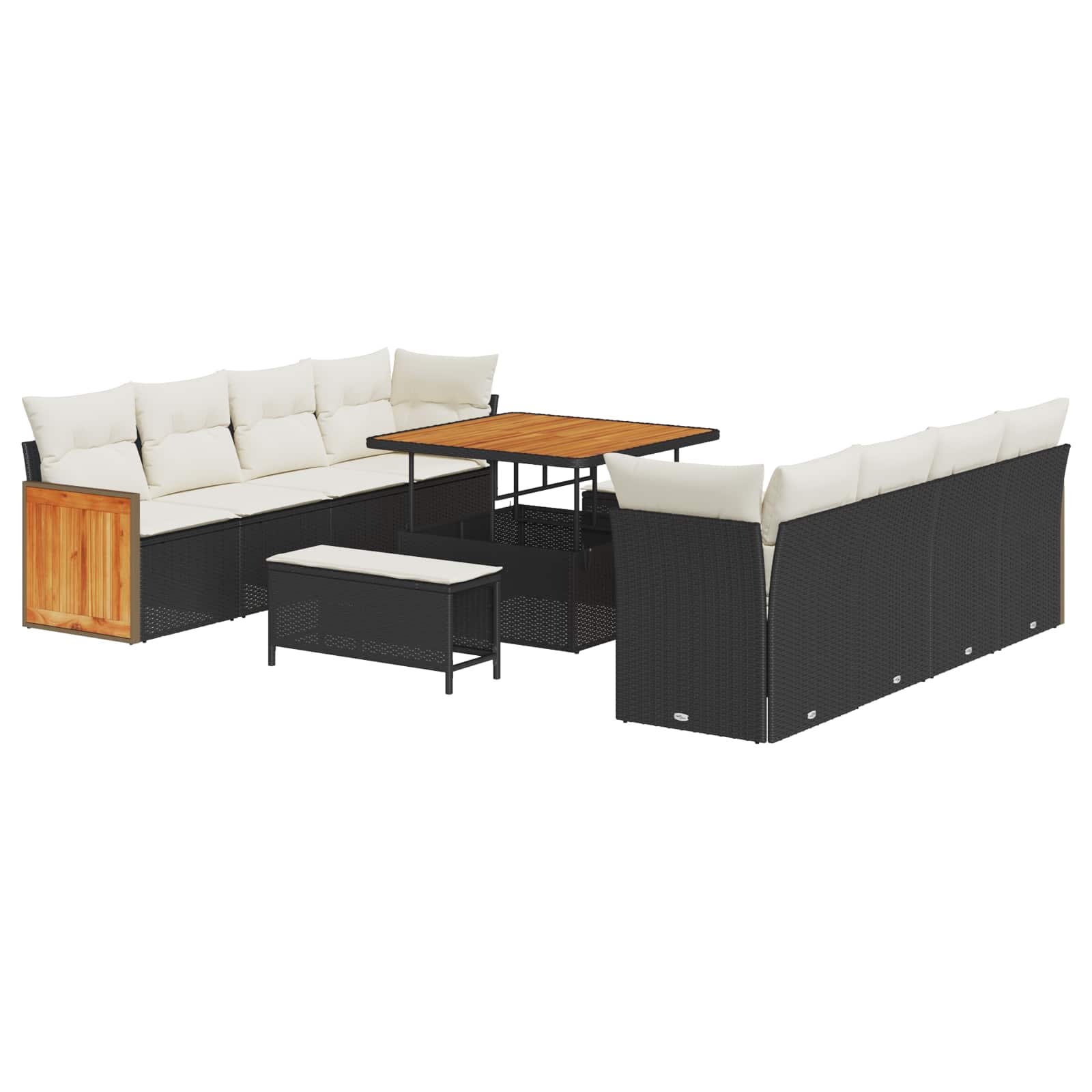 Set Divano da Giardino con cuscino 11 pcs Nero e Crema | homemem39