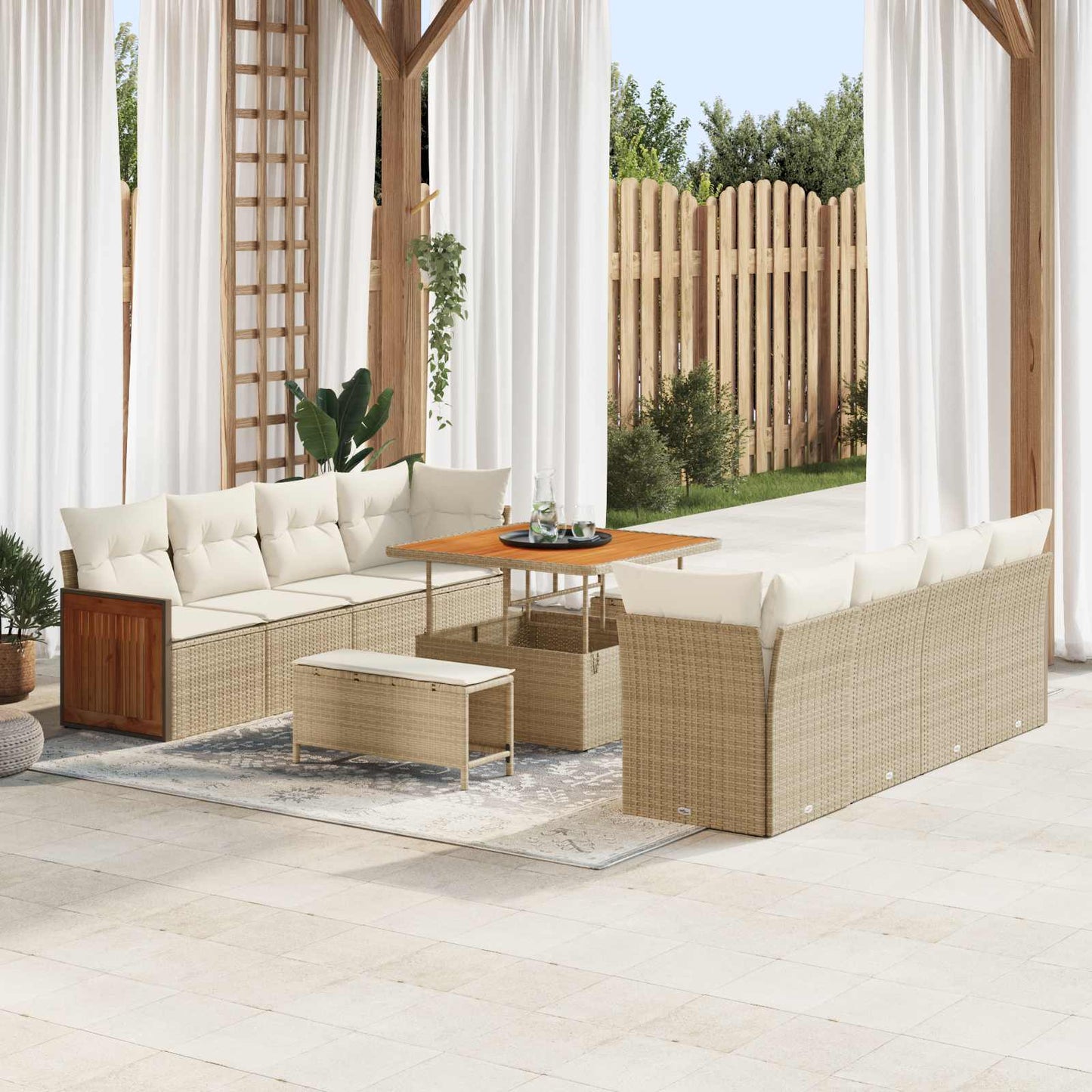 Set Divano da Giardino con cuscino 11 pcs Beige e Crema | homemem39