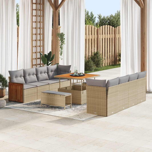 Set Divano da Giardino con cuscino 11 pcs Beige e Grigio Chiaro