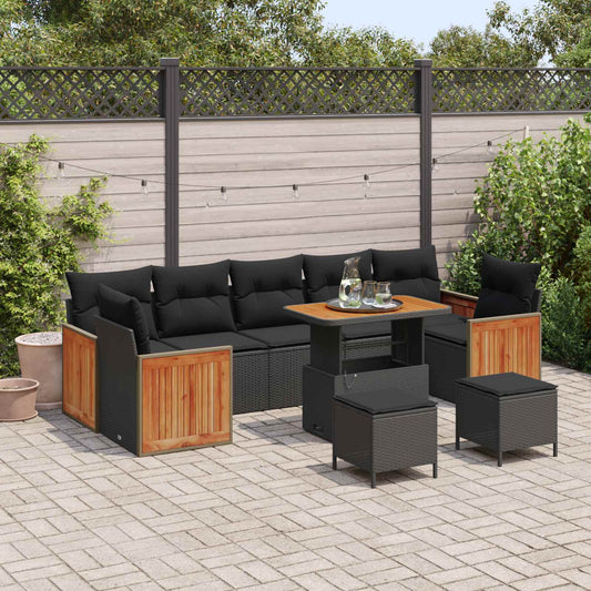 Set Divano da Giardino con cuscino 10 pcs Nero